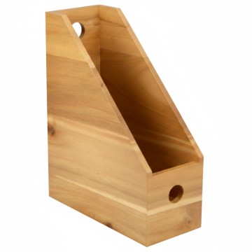 Premium Acacia Wood File Holder & Magazine Rack - Natural Office Organizer